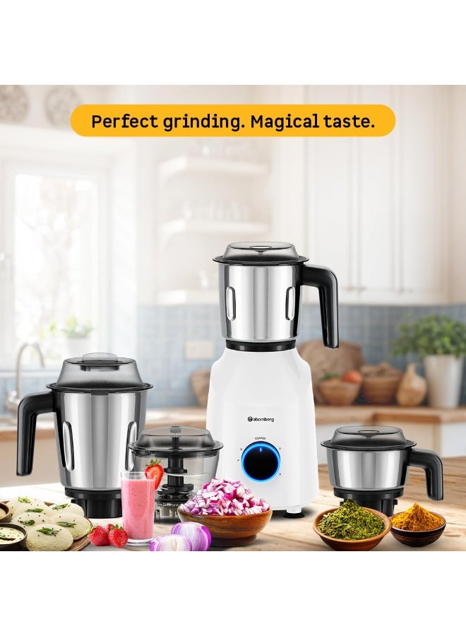 Atomberg Yulia 750 Watt Mixer Grinder | 4 Multipurpose Jars including Chopper Jar | Coarse Mode for Silbatta-like Textures | Powerful Intelligent Motor | Advanced Safety Features | Snow White - Image 4